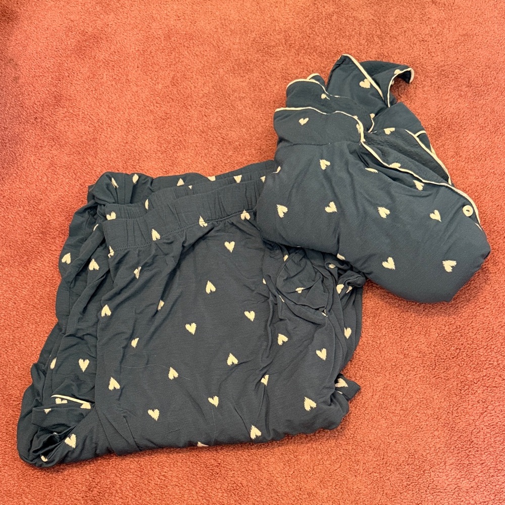 Victoria's Secret Black Pajama Set with White Hearts
